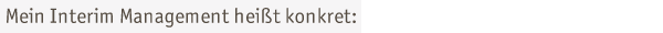 Mein Interim Management hei�t konkret: 