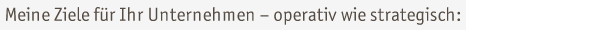 Meine Ziele f�r Ihr Unternehmen � operativ wie strategisch: